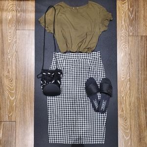 Black&White Gingham Checkered Midi Skirt